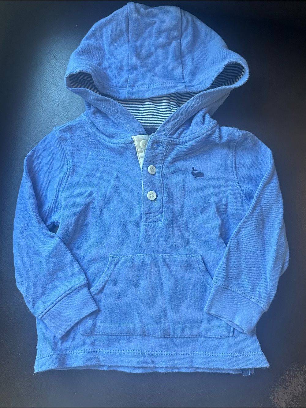 Blue Hooded Long-Sleeve Pullover Top for Kids - Whale Detail